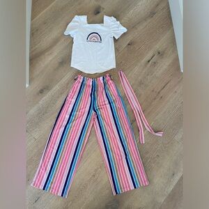 Arshiner Girls Square Neck Puff Sleeve Top and Pants with Belt and Pockets